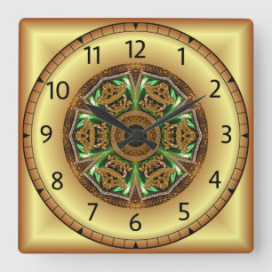 Relógio Quadrado Avant - Garde, verde e Dourado, Design KNF 1 ~