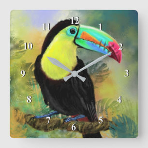 Relógio Quadrado Ave Tropical Toco Toucan Exótica - Pintura Migrad