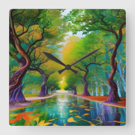 Relógio Quadrado Avenida das folhas de outono das árvores