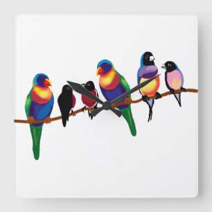 Relógio Quadrado Aves num galho