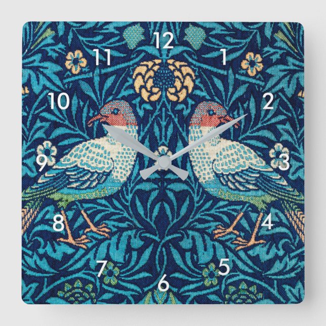 Relógio Quadrado Aves, William Morris (Frente)