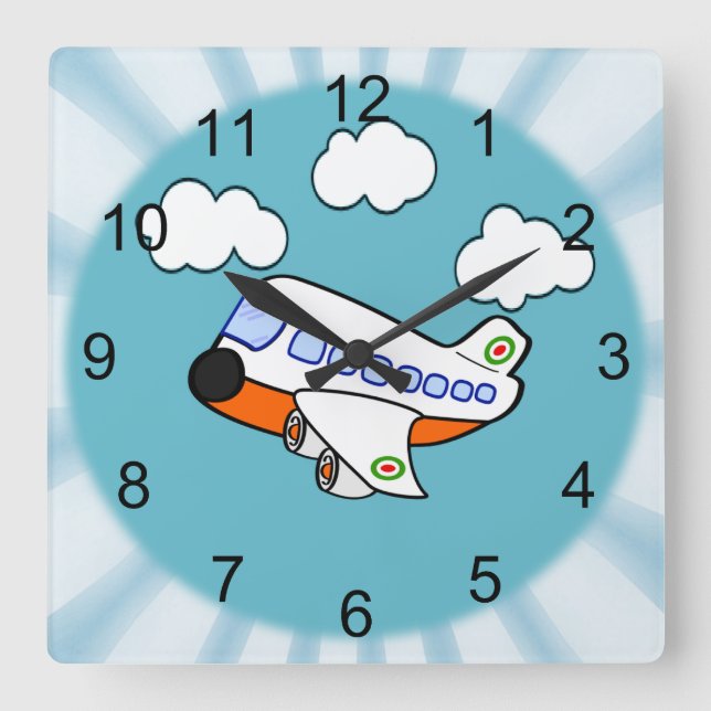 Relógio Quadrado Avião Cartoon (Frente)