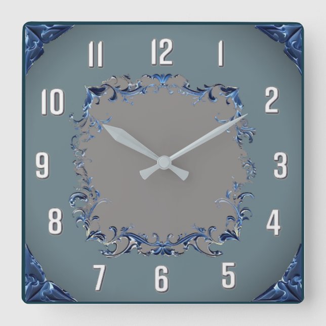 Relógio Quadrado Azul Art Déco (Frente)