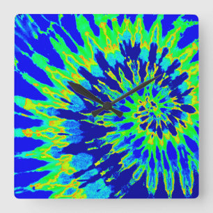 Relógio Quadrado Azul Brilhante e Olho Espiral Verde