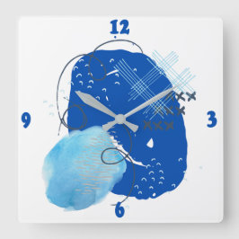 Relógio Quadrado Azul e Azul Claro Abstrato