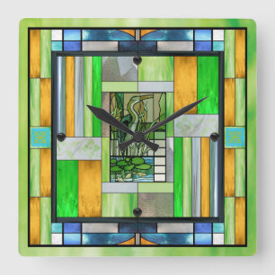 Relógio Quadrado Azul Heron StainGlass