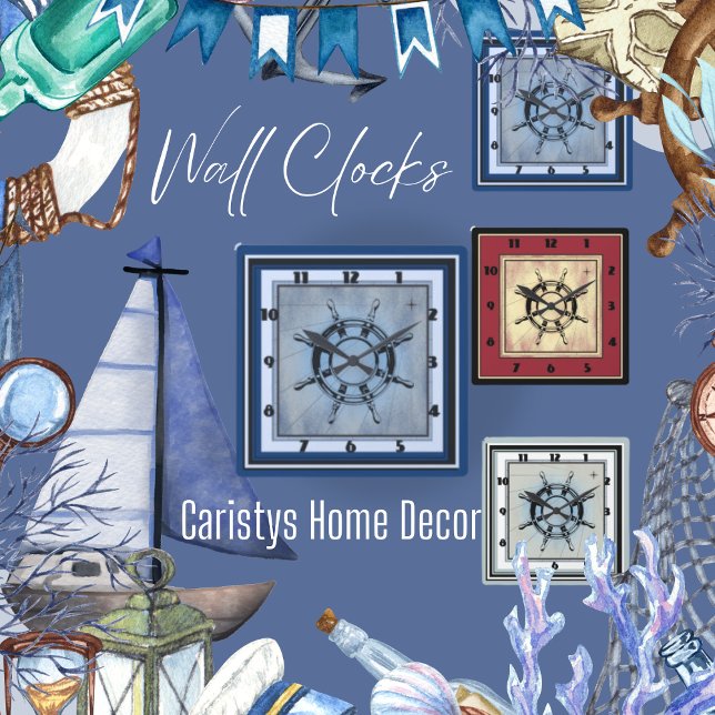 Relógio Quadrado Azul - Náutico, em formato (Criador carregado)