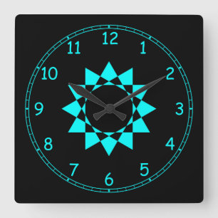 Relógio Quadrado Azul Neon com estrela e quadro divertido