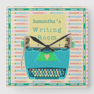 Relógio Quadrado Azul personalizado sala do autor da escrita da