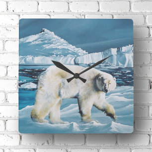 Relógio Quadrado Azul-Urso Polar Ártico