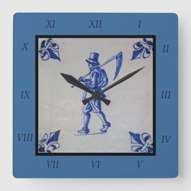 Relógio Quadrado Azulejo Azul Delft - Modelo (Frente)