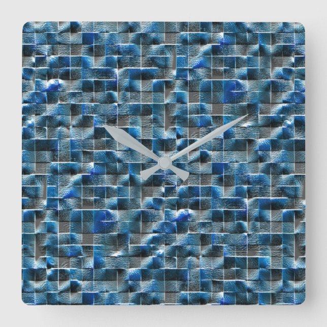Relógio Quadrado Azulejo de cerâmica rústica de cinza virtual com f (Frente)
