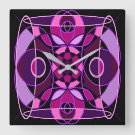 Relógio Quadrado Azulejo de mosaico abstrato, cor-de-rosa e roxo