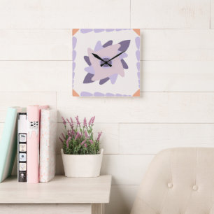 Relógio Quadrado Azulejo decorativo colorido roxo pastel