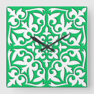 Relógio Quadrado Azulejo marroquino - verde e branco de jade