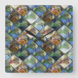 Relógio Quadrado Azulejos coloridos e polidos, de madeira ou de ped