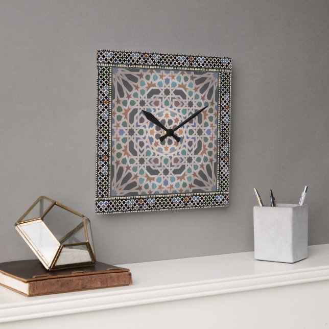 Relógio Quadrado Azulejos de Alhambra (Escritório)
