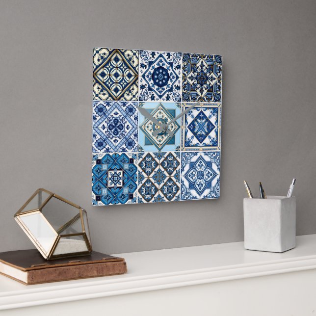 Relógio Quadrado Azulejos do Mediterrâneo, Portugal, Azulejo, Majol (Escritório)