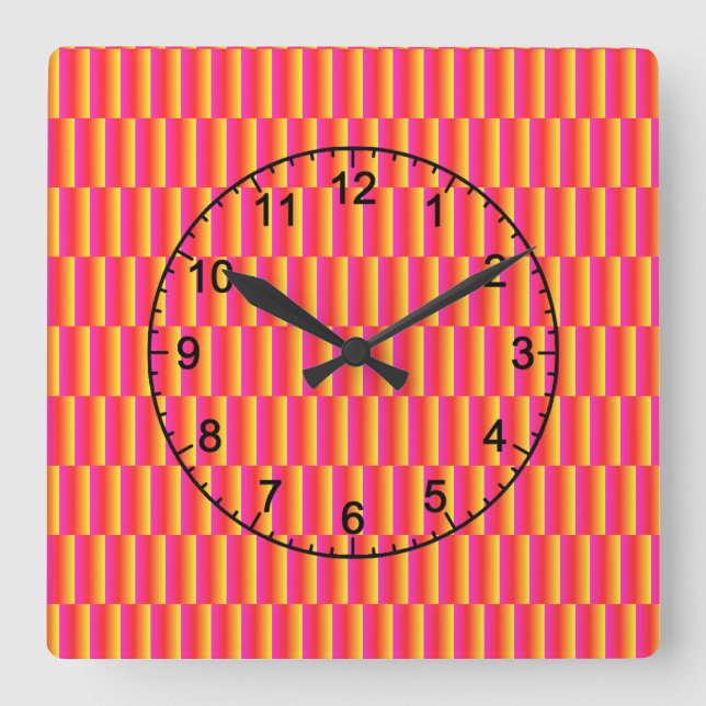 Relógio Quadrado Azulejos Felizes com Padrão de Arco-íris 3D (Frente)