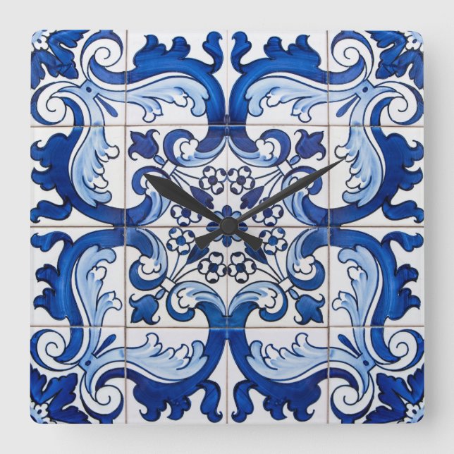 Relógio Quadrado Azulejos Glazados Estilo Azulejo Português (Frente)