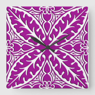 Relógio Quadrado Azulejos marroquinos - ametista roxo e branco