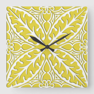 Relógio Quadrado Azulejos marroquinos - ouro e branco da mostarda