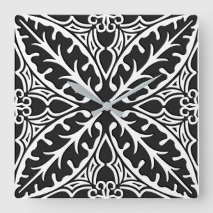 Relógio Quadrado Azulejos marroquinos - preto e branco