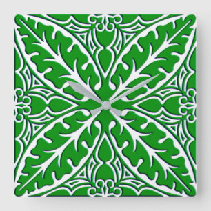 Relógio Quadrado Azulejos marroquinos - verde esmeralda e branco