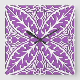 Relógio Quadrado Azulejos marroquinos - violeta e branco