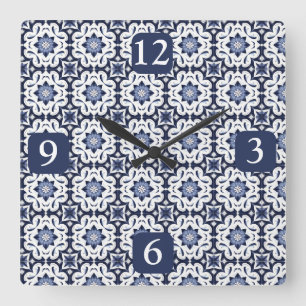 Relógio Quadrado Azulejos Portugueses Azulejos Vintage Azul E Branc