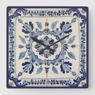Relógio Quadrado Azulejos Portugueses Azulejos Vintage Azul E Branc