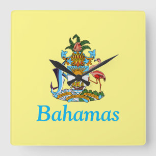 Relógio Quadrado Baamas com Casaco de Armas (Paraíso Caribe)
