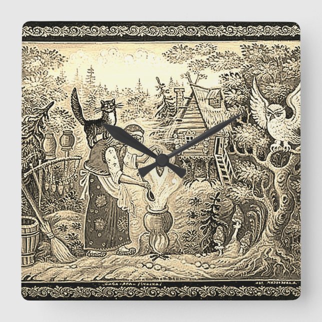 RELÓGIO QUADRADO BABA JAGA RUSSA FOLKLORE SQUARE WALL CLOCK (Frente)