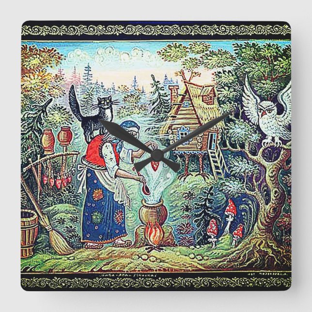 RELÓGIO QUADRADO BABA JAGA RUSSIAN FOLKLORE  SQUARE WALL CLOCK (Frente)