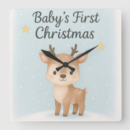 Relógio Quadrado Baby first christmas reindeer cute gentle nursery 