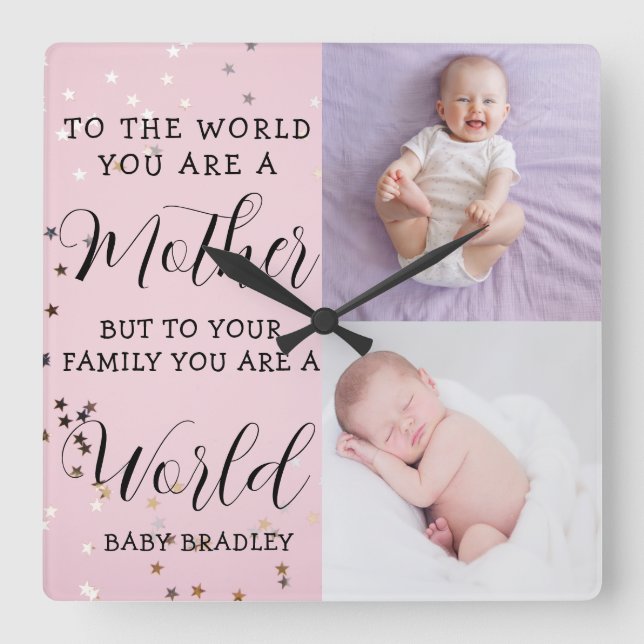Relógio Quadrado Baby girl First Year Photo Collage Keepsake pink (Frente)