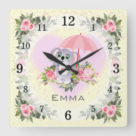 Relógio Quadrado Baby Koala | Nursery Décor | Amarelo personalizado