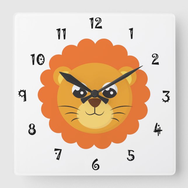 Relógio Quadrado Baby Lion Face Wall Clock (Frente)