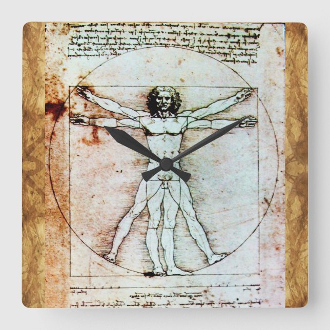 Relógio Quadrado Bacia antiga do VITRUVIAN MAN (Frente)