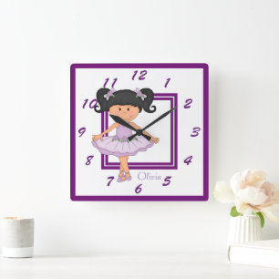 Relógio Quadrado Bailarina bonito da lavanda personalizada