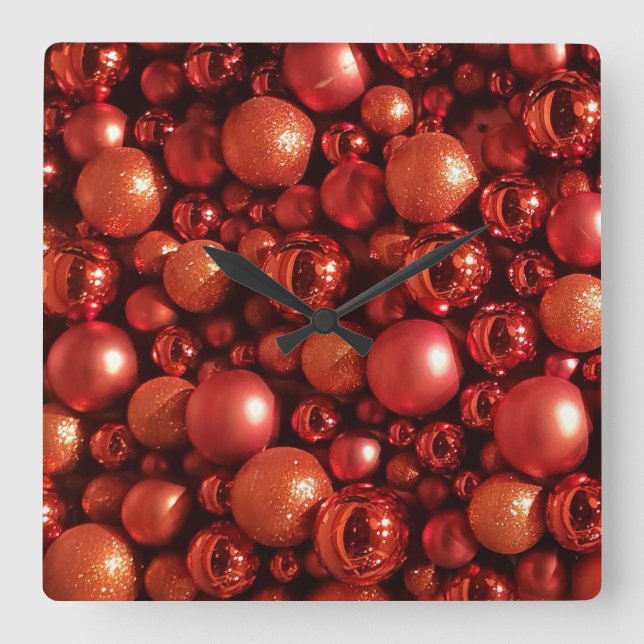 Relógio Quadrado Balas Vermelhas de decoração de Natal (Frente)