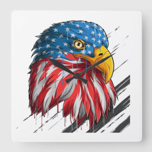 Relógio Quadrado Bald Eagle Bird USA Flag Crying Symbol
