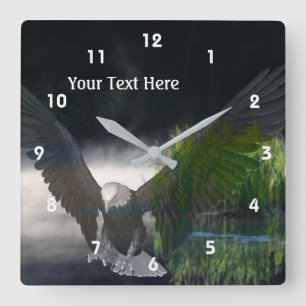 Relógio Quadrado Bald Eagle Misty Pond Fantasy Arte Animal