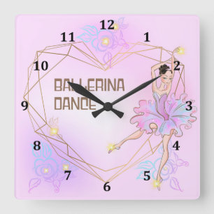 Relógio Quadrado Ballerina Clock for Young Girls Room