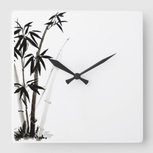 Relógio Quadrado Bambu Preto - Tinta