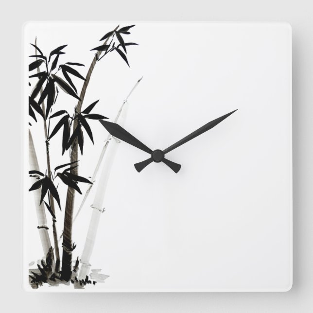 Relógio Quadrado Bambu Preto - Tinta (Frente)