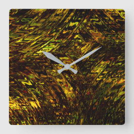 Relógio Quadrado bandas abstrato curvas em verde ouro e mais escuro