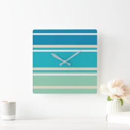 Relógio Quadrado Bandas de azul, verde e turquesa