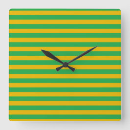 Relógio Quadrado Bandas verdes e Douradas