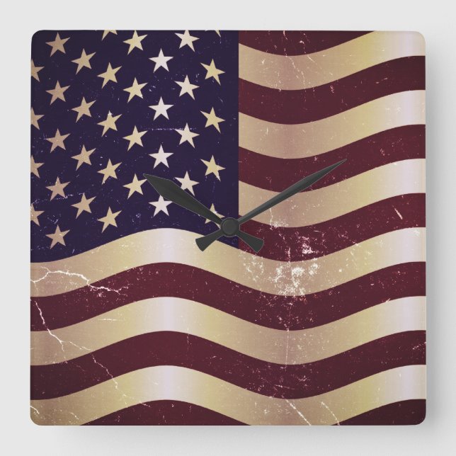 Relógio Quadrado Bandeira americana 2 do vintage (Frente)